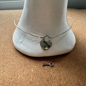 Sterling silver wire slave collar w/ heart lock and key
